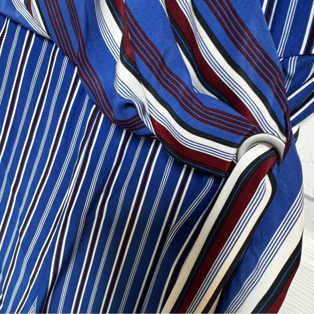 Rag & Bone Felix Silk Striped Wrap Jumpsuit Size 8 Blue Red Wide Leg Pockets - Picture 7 of 12